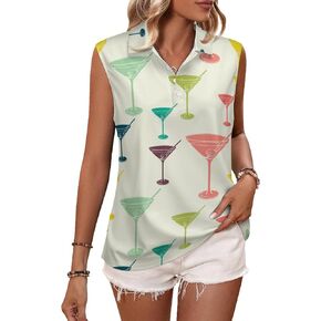 Vintage Martini Glass Print Women's Golf Shirts Sleeveless Shirts V-Neck Quickly Dry Tank Tops Casual Blouses in Saudi Arabia