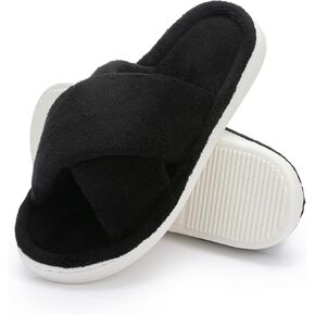 NineCiFun Womens Cross Band Open-Toe Slippers Cozy Faux Fur Lining Slippers Memory Foam Non Slip Indoor Outdoor Fuzzy House Shoes in Saudi Arabia