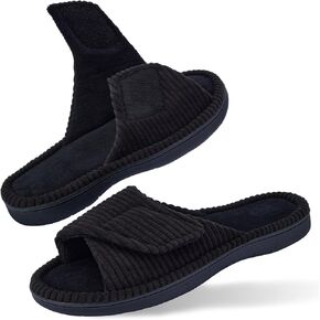 Open Toe Slippers with Arch Support, Women's Adjustable Memory Foam Indoor House Slippers, Open Toe Corduroy Cozy Shoes for Plantar Fasciitis Arthritis and Edema in Saudi Arabia