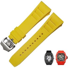 Rubber Silicone Watch Strap for Richard Mille RM011 Series Silicone Tape Accessories Men's Watch Strap 25-20mm (Color : Orange, Size : 25mm Gold Buckle) in Saudi Arabia