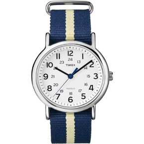 Timex Men's Weekender Slip Through Quartz Watch with White Dial Analogue Display and Blue Nylon Strap T2P142 in Kuwait