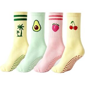 Pilates Grip Socks for Women-4 Pairs Yoga Grippy Slouch Socks, Cute Barre Non Slip Athletic Crew Sticky for Workout Hospital Gym in Saudi Arabia