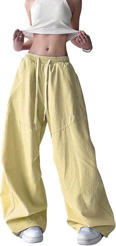 Y2K Baggy Pants Women Streetwear Hip Hop Striped Wide Leg Trousers Casual Drawstring Dance Blue Cargo Joggers in Saudi Arabia