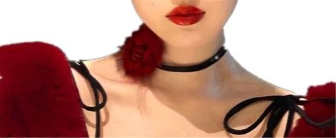 MLN1 Real Mink Fur Red Rose Necklace For Women Real Leather Ribbon Clavicular Chain Luxury Fur Flower Accessory Furry Fur Party Necklaces in Saudi Arabia