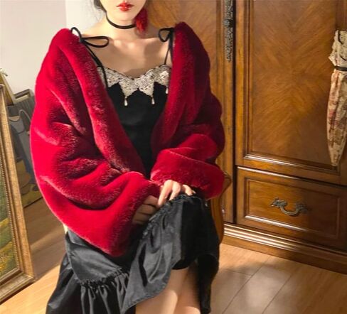 MLN1 Real Mink Fur Red Rose Necklace For Women Real Leather Ribbon Clavicular Chain Luxury Fur Flower Accessory Furry Fur Party Necklaces in Saudi Arabia