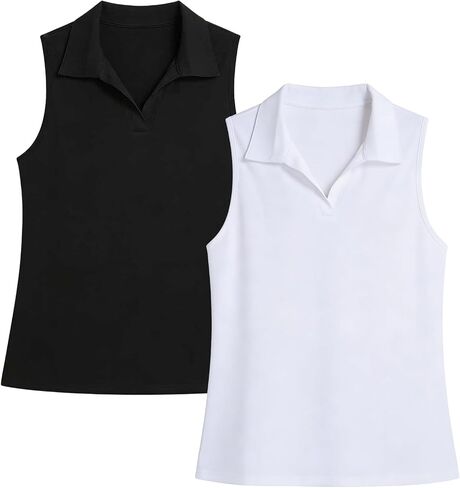 Women's Sleeveless Golf Polo Shirt, Athletic Moisture Wicking Performance Top with Collared V-Neck, Breathable in Saudi Arabia
