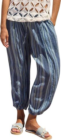 Women Baggy Balloon Barrel Pants Sheer Summer Boho Beach Flowy Drawstring Elastic Waist Wide Leg Striped Harem Pants in Kuwait