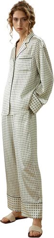 LilySilk 100% Silk Pajama Set for Women Printed Silk Pajamas Button-Down Top Lapel Collar Oversized Waisted Pants in Kuwait