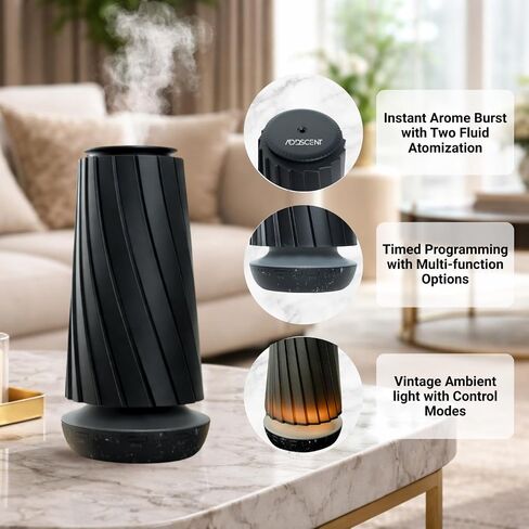 Black Pearl Smart Aroma Machine with Timer - Waterless Fragrance Oil Diffuser 100ml, Bluetooth and Manual Control, Whisper Quiet Operation, Rechargeable for Home, Office, Spa, and Hotel in Saudi Arabia