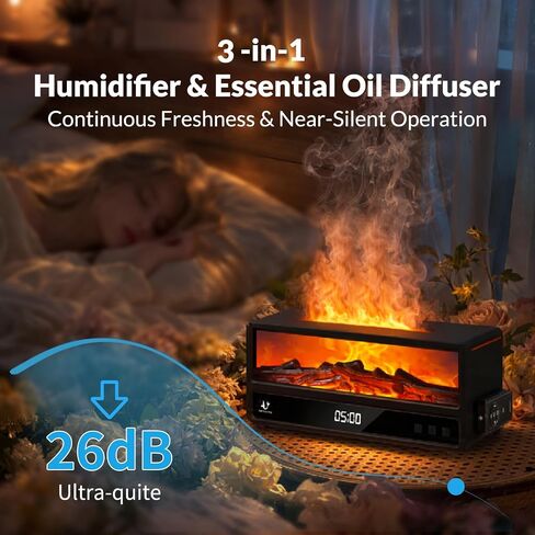 Fireplace Aroma Diffuser for Bedroom Nightstand, Essential Oil Diffuser with Realistic Flame Effect, Remote Control, Timer Auto-Off, 7 Color LED Ultrasonic Aromatherapy Diffuser for Home Office Decor in Kuwait
