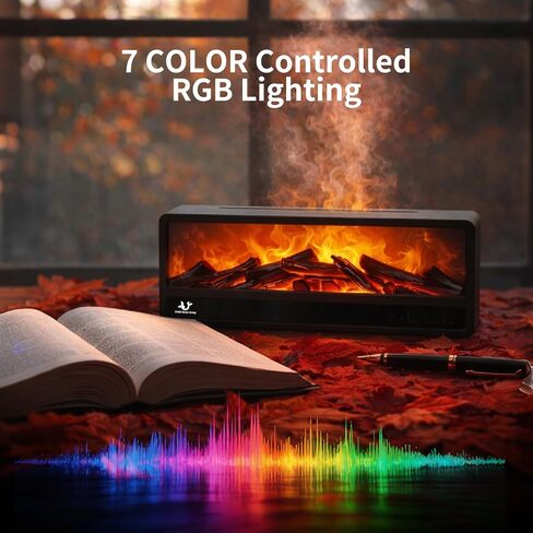 Fireplace Aroma Diffuser for Bedroom Nightstand, Essential Oil Diffuser with Realistic Flame Effect, Remote Control, Timer Auto-Off, 7 Color LED Ultrasonic Aromatherapy Diffuser for Home Office Decor in Kuwait
