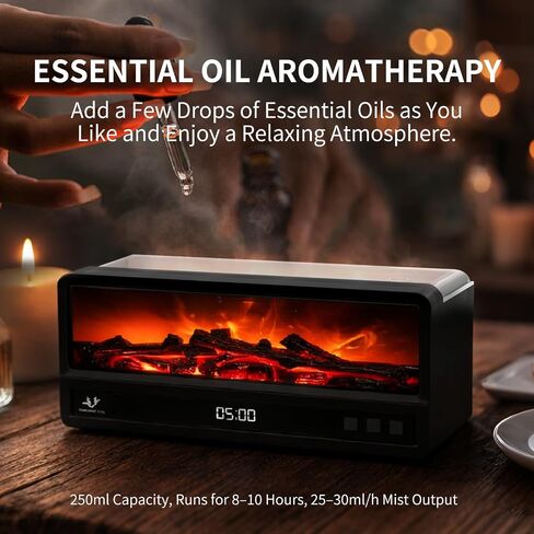 Fireplace Aroma Diffuser for Bedroom Nightstand, Essential Oil Diffuser with Realistic Flame Effect, Remote Control, Timer Auto-Off, 7 Color LED Ultrasonic Aromatherapy Diffuser for Home Office Decor in Kuwait