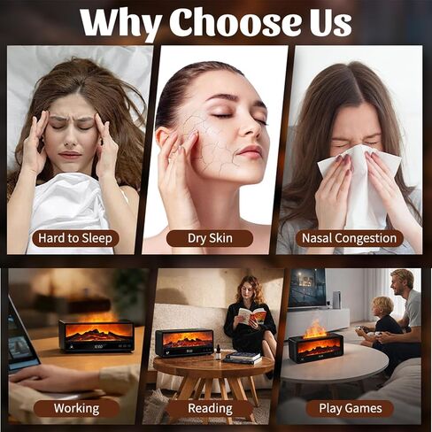 Fireplace Aroma Diffuser for Bedroom Nightstand, Essential Oil Diffuser with Realistic Flame Effect, Remote Control, Timer Auto-Off, 7 Color LED Ultrasonic Aromatherapy Diffuser for Home Office Decor in Kuwait
