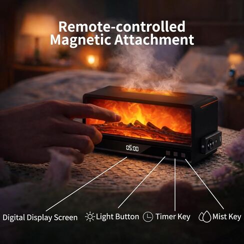 Fireplace Aroma Diffuser for Bedroom Nightstand, Essential Oil Diffuser with Realistic Flame Effect, Remote Control, Timer Auto-Off, 7 Color LED Ultrasonic Aromatherapy Diffuser for Home Office Decor in Kuwait