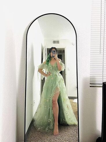Embroidery Tulle Prom Dresses Formal Gowns 2025 Green Ruched Corset Flower Party Floor Length Dresses for Wpmen Size 16 in Saudi Arabia