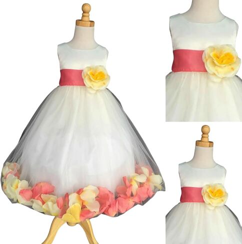 Ivory Mixed Rose Petal Satin Tulle Flower Girl Dress Wedding Pageant in Saudi Arabia