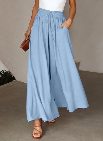 Women Casual High Waisted Pants Palazzo Wide Leg Long Lounge Trendy Trousers in Kuwait