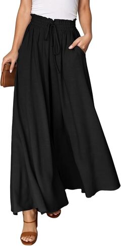 Women Casual High Waisted Pants Palazzo Wide Leg Long Lounge Trendy Trousers in Kuwait