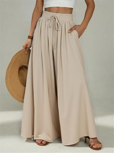 Women Casual High Waisted Pants Palazzo Wide Leg Long Lounge Trendy Trousers in Kuwait