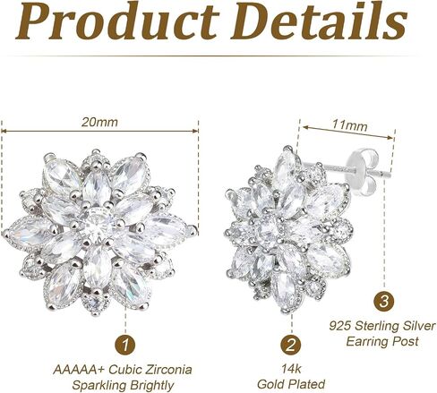 Sterling Silver Post Sunflower Stud Earrings with Cubic Zirconia, Hypoallergenic Fashion Jewelry Gift for Women in Saudi Arabia
