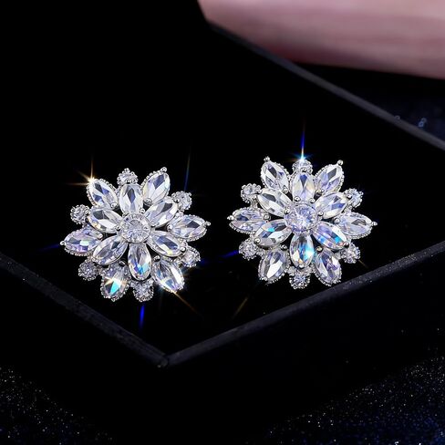 Sterling Silver Post Sunflower Stud Earrings with Cubic Zirconia, Hypoallergenic Fashion Jewelry Gift for Women in Saudi Arabia