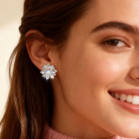 Sterling Silver Post Sunflower Stud Earrings with Cubic Zirconia, Hypoallergenic Fashion Jewelry Gift for Women in Saudi Arabia