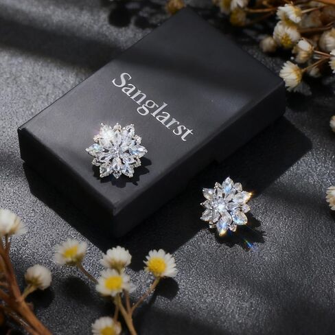 Sterling Silver Post Sunflower Stud Earrings with Cubic Zirconia, Hypoallergenic Fashion Jewelry Gift for Women in Saudi Arabia
