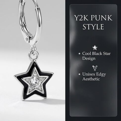 Y2K Earrings Silver Set with Sparkling Rhinestone, 6 Pairs Vintage Grunge Star Earrings for Women, Aesthetic Alt Earrings with Star Designs for Sensitive Ears, Cool Jewelry Gift in Kuwait