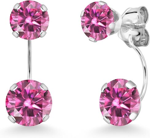 Gem Stone King 1-4 Cttw Gemstone Birthstone Two-Stone Front Back Stud Earrings for Women | 14K White Gold | Round 6MM and 5MM | Fine Jewelry for Her Mom Wife in Saudi Arabia