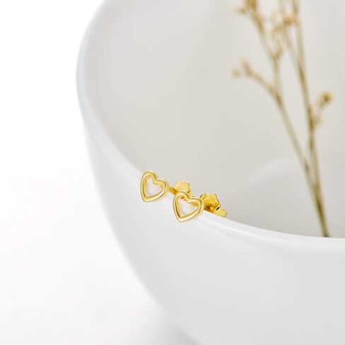 14K Gold Heart Stud Earrings for Women Gold Hollow Heart Earrings, Dainty Valentines Love Studs with Screw Back 5mm in Kuwait