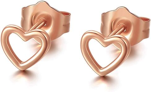 14K Gold Heart Stud Earrings for Women Gold Hollow Heart Earrings, Dainty Valentines Love Studs with Screw Back 5mm in Kuwait