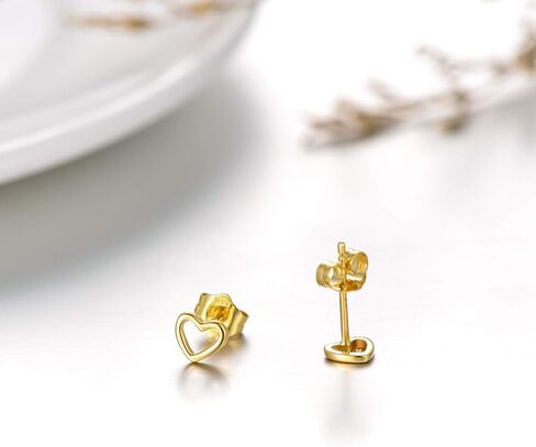 14K Gold Heart Stud Earrings for Women Gold Hollow Heart Earrings, Dainty Valentines Love Studs with Screw Back 5mm in Kuwait