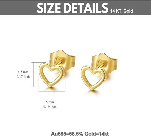 14K Gold Heart Stud Earrings for Women Gold Hollow Heart Earrings, Dainty Valentines Love Studs with Screw Back 5mm in Kuwait