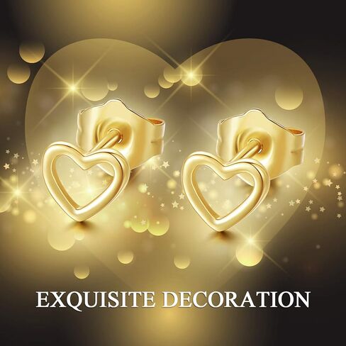 14K Gold Heart Stud Earrings for Women Gold Hollow Heart Earrings, Dainty Valentines Love Studs with Screw Back 5mm in Kuwait