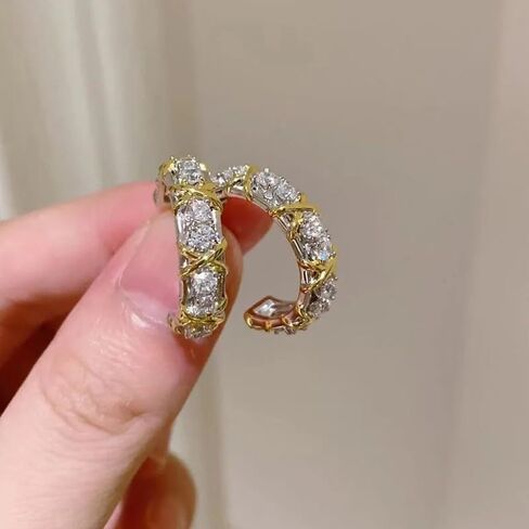 14k Two-tone Gold Plated 1.50 Ct Round Cut Diamond J-Hoop Stud Earrings for Women Sterling Silver in Saudi Arabia