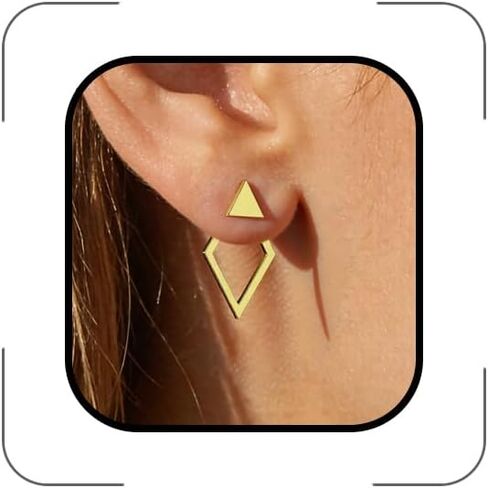 Gold Triangle Earrings for Women Triangle Front Back Stud Earrings Hollow Geometric V Earring Boho Simple Minimalist Jewelry Accessories in Saudi Arabia