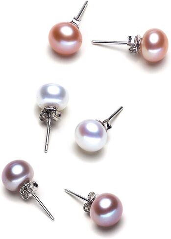 8mm Freshwater Pearl Earrings Pearl Stud 3 Pairs Pink White Black Red Blue in Kuwait