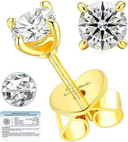 SHOWNII Diamond Earrings Certified LAB GROWN Diamond Stud Earrings for Women 0.25 to 1.00 Carat 14K Gold Plated 925 Sterling Silver Round Cut 4-Prong Push Back (G-H Color, SI1-VS2 Clarity) in Saudi Arabia