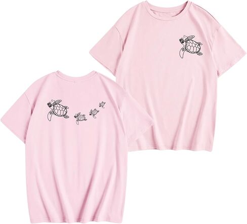 تي شيرت بناتي لطيف على شكل سلحفاة بحرية للأطفال تي شيرت مطبوع عليه Preppy تي شيرت لقضاء العطلات على شاطئ هاواي تي شيرت بأكمام قصيرة ملابس صيفية in Kuwait