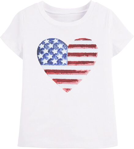 4th of July Shirt Toddler Girls American Flag Heart T-Shirt Kids Patriotic Sequin Tee Tops for 3-8 Years in Saudi Arabia
