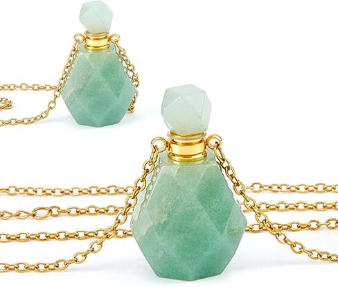 SUPERFINDINGS 2PCS Perfume Bottle Necklace Crystal Perfume Bottle Pendant Essential Oil Diffuser Necklace Gemstone Vial Necklaces Natural Amethyst Pendants for Christmas Valentine's Mother's Day in Kuwait