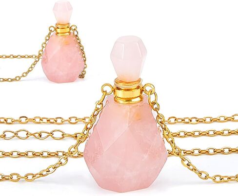 SUPERFINDINGS 2PCS Perfume Bottle Necklace Crystal Perfume Bottle Pendant Essential Oil Diffuser Necklace Gemstone Vial Necklaces Natural Amethyst Pendants for Christmas Valentine's Mother's Day in Kuwait