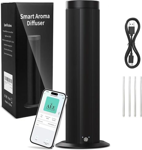 Waterless Scent Diffuser for Large Room up to 1500 Sq Ft - Cold Air Essential Oil Diffuser with App Timer & ≤25dB Quiet, for Home Bedroom Office Hotel Spa, Black (Oils Not Included) in Saudi Arabia