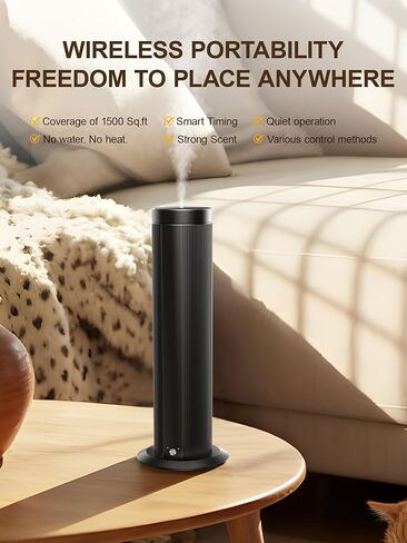 Waterless Scent Diffuser for Large Room up to 1500 Sq Ft - Cold Air Essential Oil Diffuser with App Timer & ≤25dB Quiet, for Home Bedroom Office Hotel Spa, Black (Oils Not Included) in Saudi Arabia