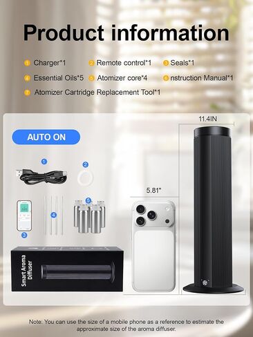 Waterless Scent Diffuser for Large Room up to 1500 Sq Ft - Cold Air Essential Oil Diffuser with App Timer & ≤25dB Quiet, for Home Bedroom Office Hotel Spa, Black (Oils Not Included) in Saudi Arabia