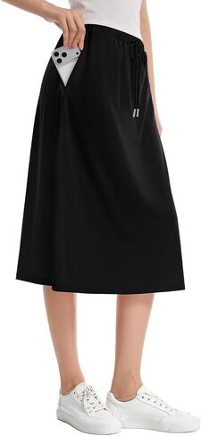 Zando Modest Skorts for Women Knee Length 28" Long Midi Skirt with Shorts Underneath and Pockets, Casual Active Travel Skort in Kuwait