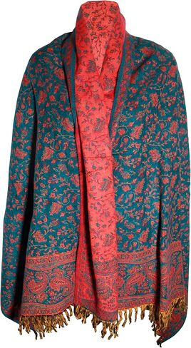 TEAL ORANGE FLORAL BLANKET SCARF LUXURY PREMIUM QUALITY HANDMADE FASHION SCAR MADE OF YAK WOOL Shawl Blanket stole unisex Travel Wrap Meditation Soft gift for her in Saudi Arabia