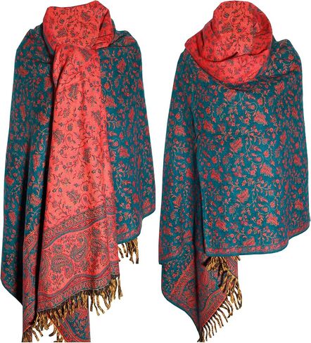 TEAL ORANGE FLORAL BLANKET SCARF LUXURY PREMIUM QUALITY HANDMADE FASHION SCAR MADE OF YAK WOOL Shawl Blanket stole unisex Travel Wrap Meditation Soft gift for her in Saudi Arabia