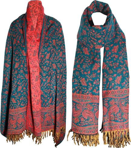 TEAL ORANGE FLORAL BLANKET SCARF LUXURY PREMIUM QUALITY HANDMADE FASHION SCAR MADE OF YAK WOOL Shawl Blanket stole unisex Travel Wrap Meditation Soft gift for her in Saudi Arabia