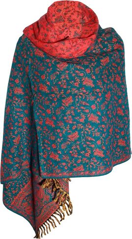 TEAL ORANGE FLORAL BLANKET SCARF LUXURY PREMIUM QUALITY HANDMADE FASHION SCAR MADE OF YAK WOOL Shawl Blanket stole unisex Travel Wrap Meditation Soft gift for her in Saudi Arabia